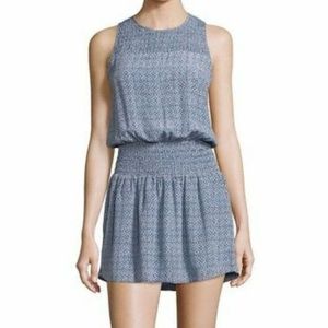 Joie Blue Floral Print Silk Smocked Waist Mini Dress Sleeveless Sz S NWT